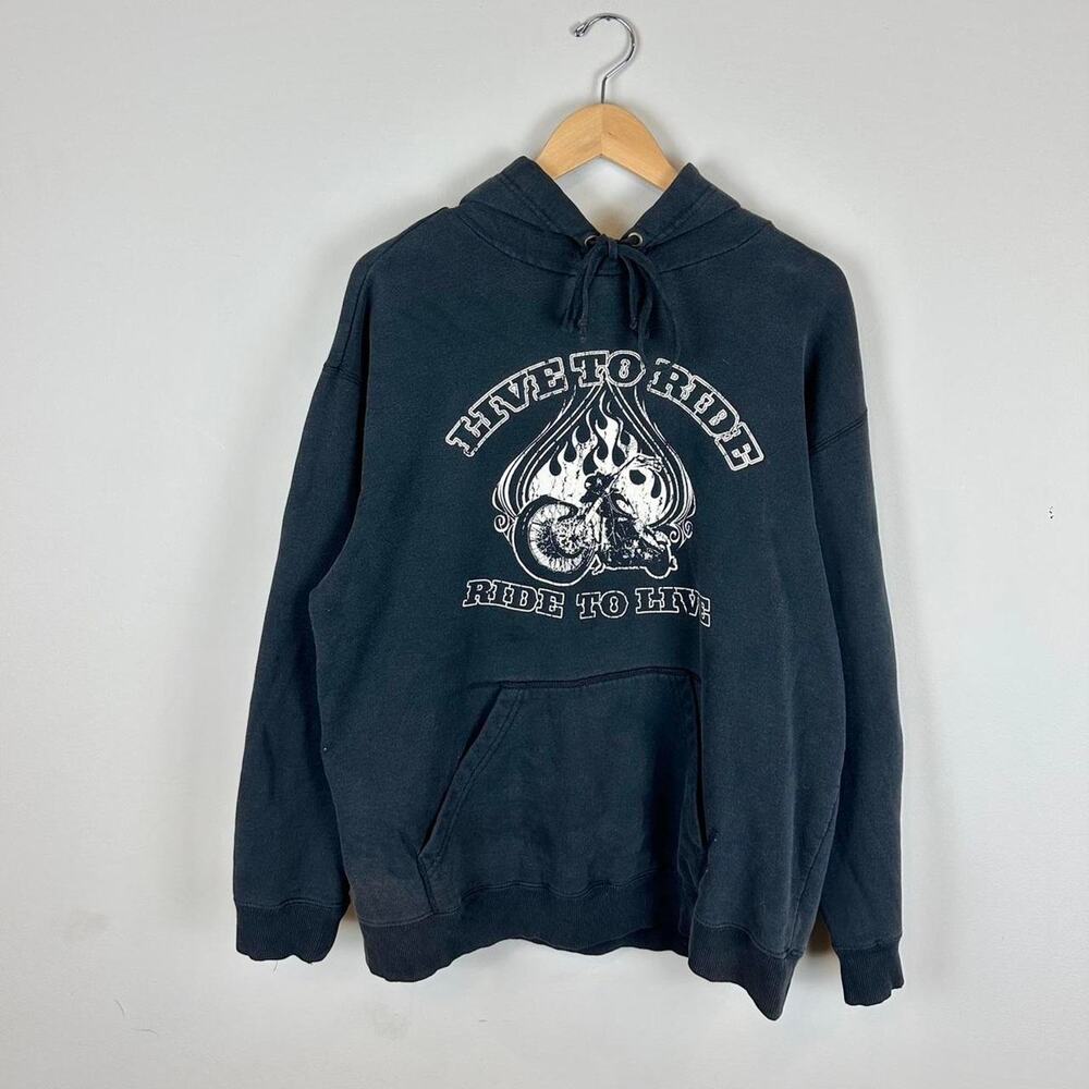 Vintage 90s faded black biker hoodie